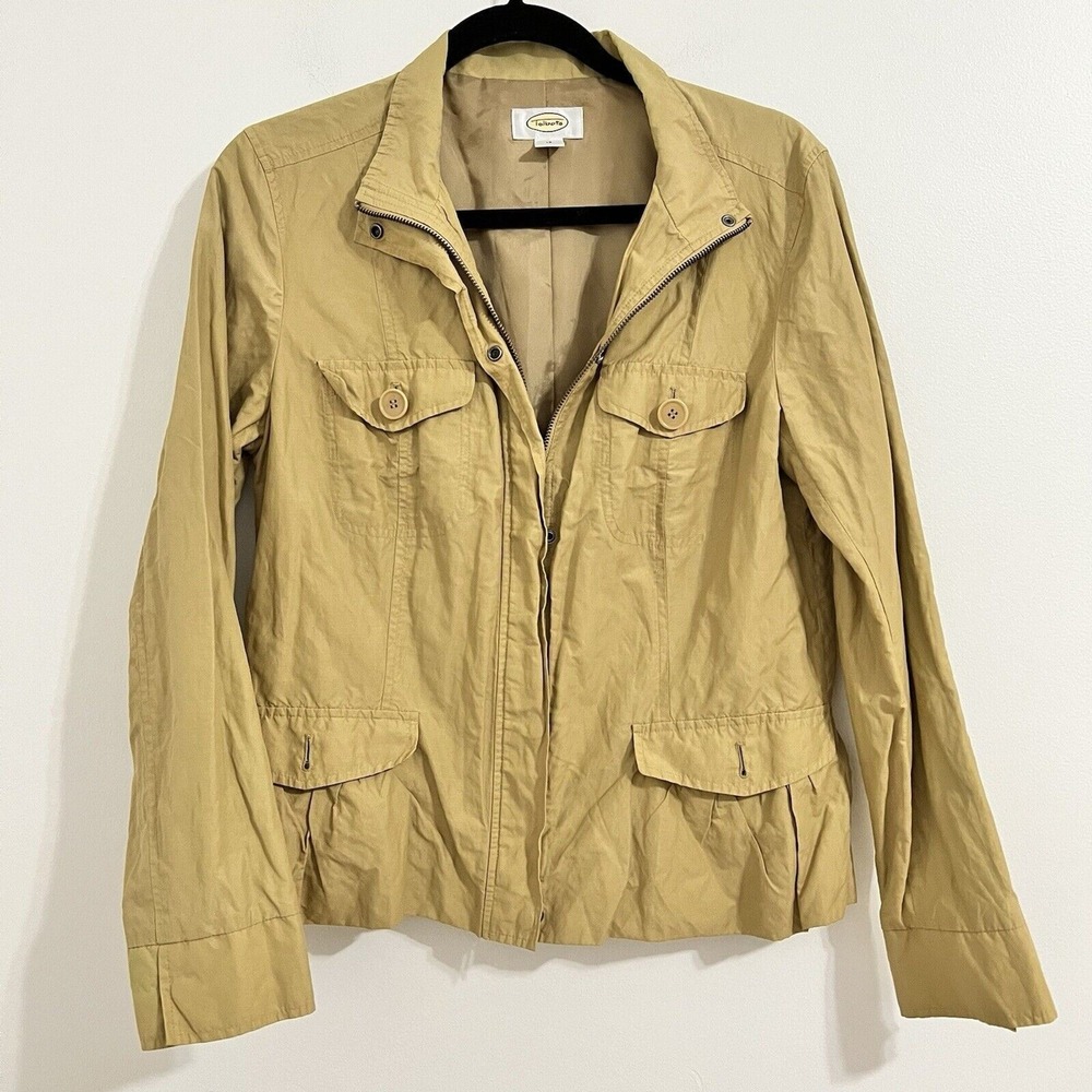 Talbots Safari Utility Jacket Women Size 12 Khaki Tan Gorpcore Ruffle Outdoor